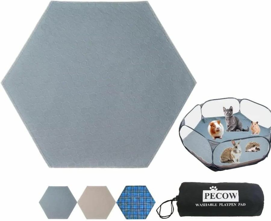 Small Animal Pecow | Pecow Playpen Not Included Hexagon Washable Liner For Portable Small Animal Playpen Guinea Pig Play Pen Hamster Cage Fleece Bunny Rabbit Fence Indoor/Outdoor Waterproof Reusable Super Absorbent(Grey)