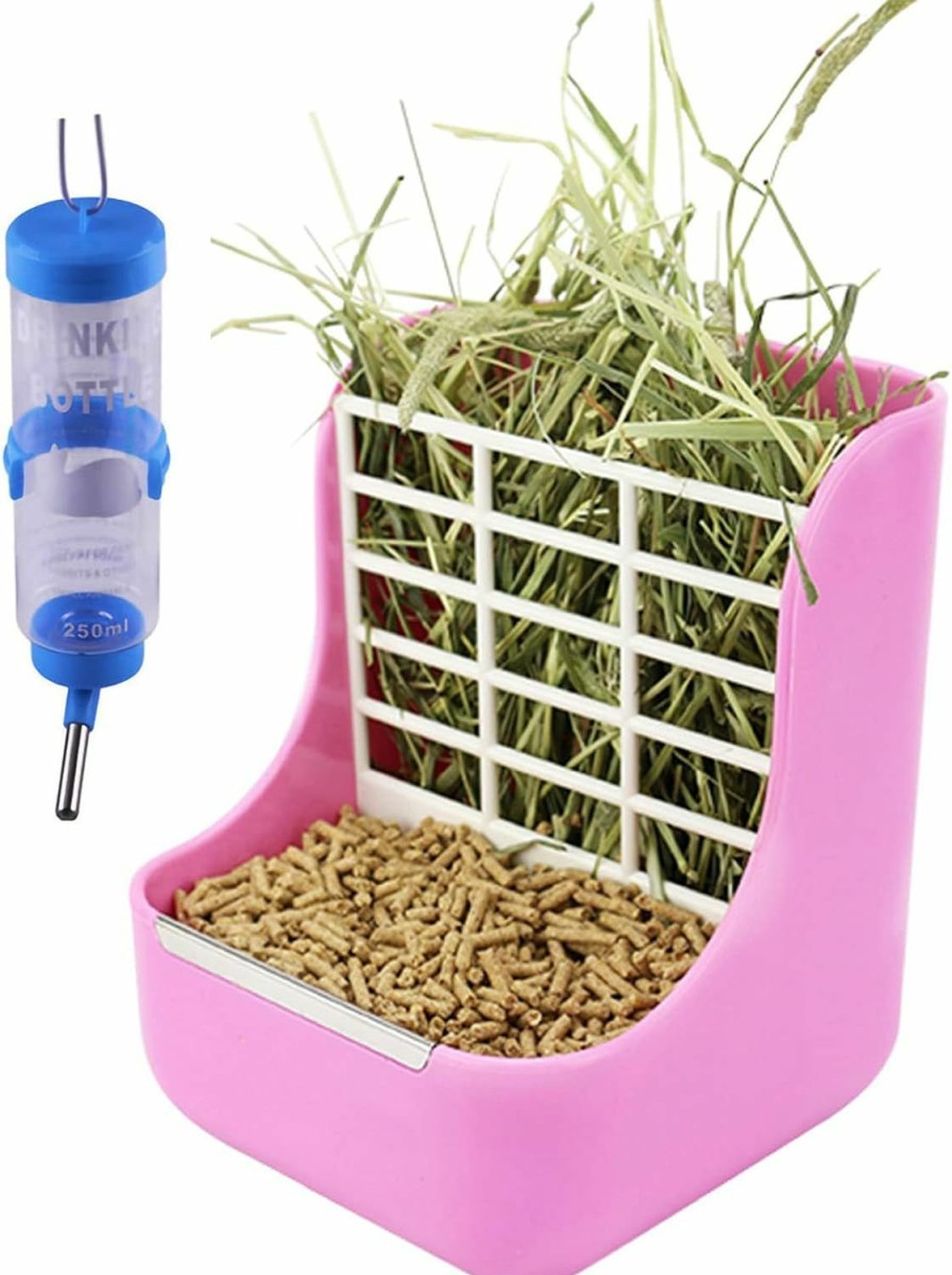 Small Animal Hamiledyi | Hamiledyi Rabbit Hay Feeder Rack,Bunny Water Bottles Dispenser, 2 In 1 Feeder Bowls Small Animal Grass/Food Bin For Rabbit Chinchilla Guinea Pig.