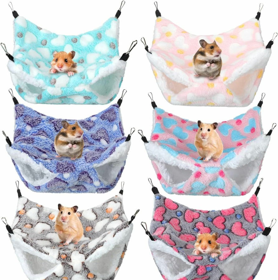 Small Animal Kacctyen | Kacctyen 6 Pieces Guinea Pig Hammock Rat Hamster Hanging Hammock Double Layer Chinchilla Hammock Warm Fleece Hanging Hammock Bed Guinea Pig Cage Accessories For Small Animals Chinchilla Parrot Ferret