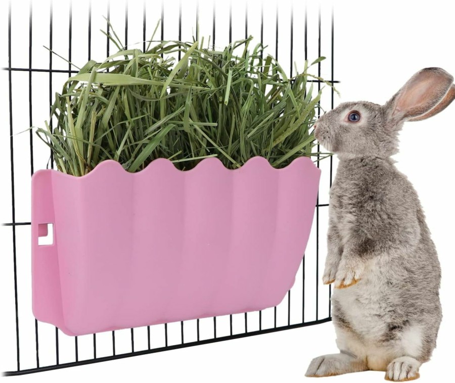 Small Animal Litewood | Litewood Rabbit Hanging Hay Feeder Rack Guinea Pig Mess-Free Dispenser Hay Bowl Manger Rack Wall-Mounted For Small Pets Rat Chinchilla Ferret Squirrel Cage Accessories (Pink)