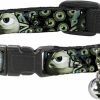 Small Animal Buckle-Down | Buckle-Down Breakaway Cat Collar - Mike Poses/Eyeballs Black/Greens - 1/2\" Wide - Fits 6-9\" Neck - Small