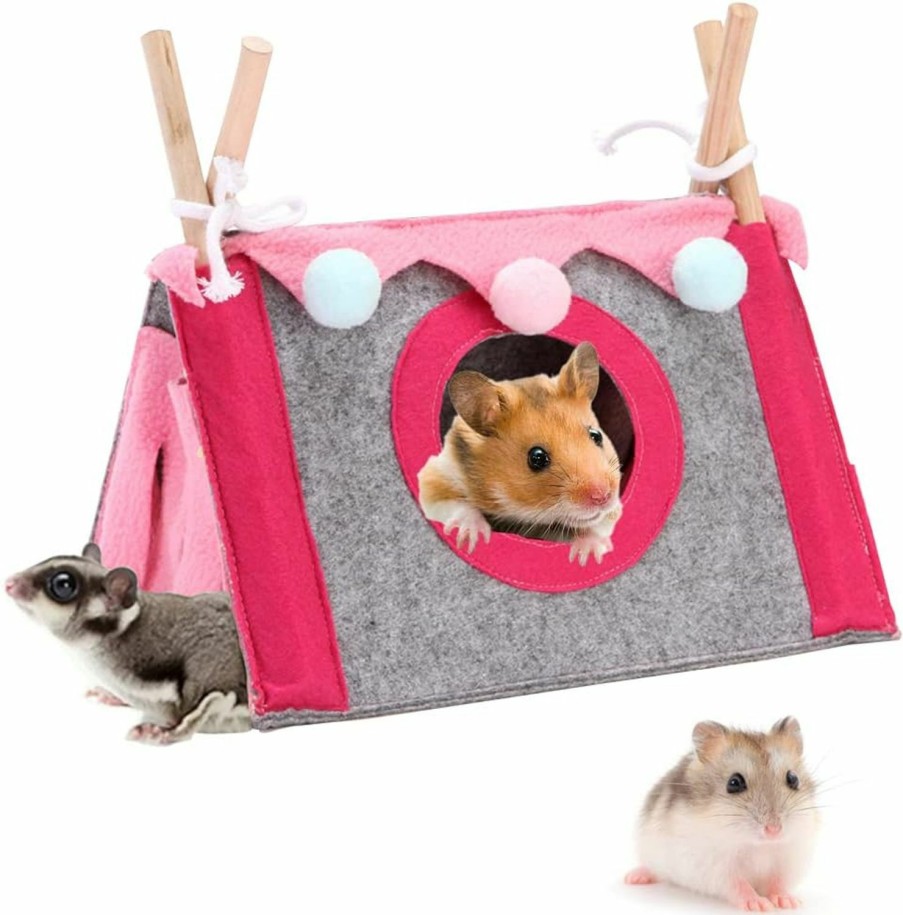 Small Animal TIBLACK | Hamster Tent - Guinea Pig House Small Animal Hiding Place Small Pet Nest Wooden Stick Triangle Tent For Guinea Pigs, Hamsters, Flying Squirrels, Etc. (Green)