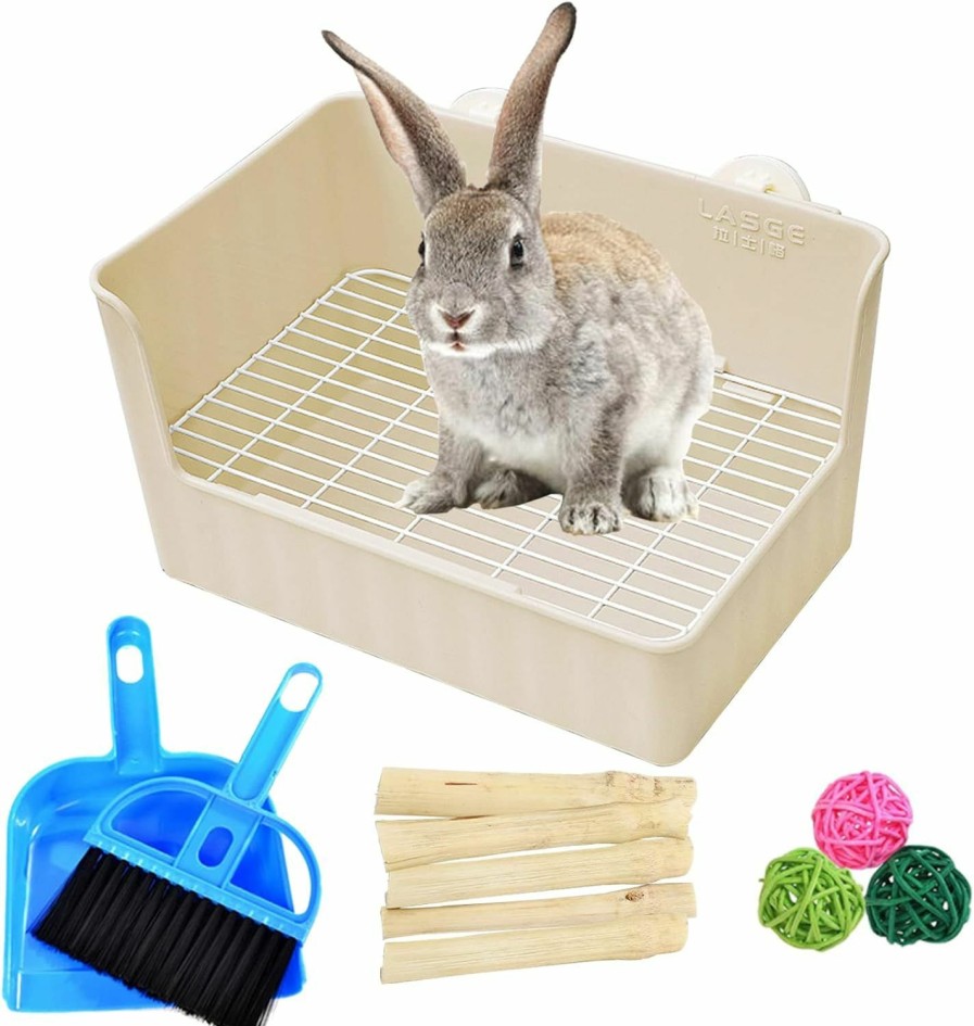 Small Animal Hamiledyi | Hamiledyi Rabbit Litter Box, Pets Plastic Squaretoilet, Rabbit Corner Trainer Potty With Small Animal'S Cage Clean Broom Molar Sweet Bamboo For Bunny Chinchillas Guinea Pigs (White)