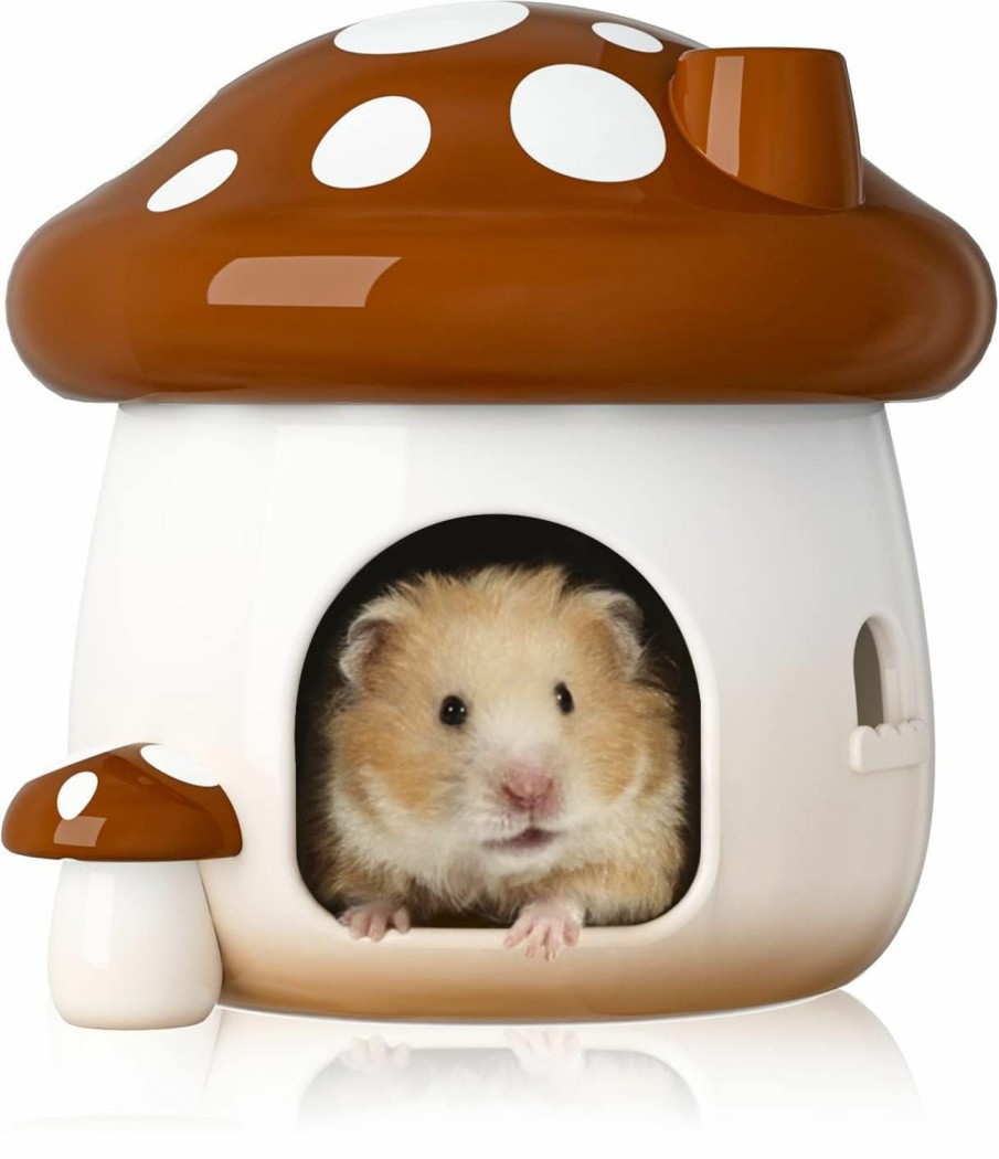 Small Animal BUCATSTATE | Bucatstate Hamster Hideout Ceramic, Mushroom Shape Hamster House And Habitats Cool Bed Ideal For All Season Dwarf Hamster Gerbil Mice Golden Bear (Brown-Large)