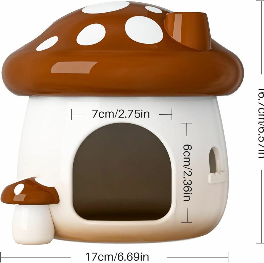 Small Animal BUCATSTATE | Bucatstate Hamster Hideout Ceramic, Mushroom Shape Hamster House And Habitats Cool Bed Ideal For All Season Dwarf Hamster Gerbil Mice Golden Bear (Brown-Large)