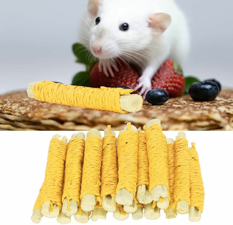 Small Animal Pssopp | Pssopp Bunny Chew Toys, 20Pcs Pet Sweet Bamboo Sticks Hamster Rabbit Chew Toys Rabbit Toys Bunny Chew Toys For Rat Guinea Pig Chinchilla Gerbils Squirrel (Yellow)