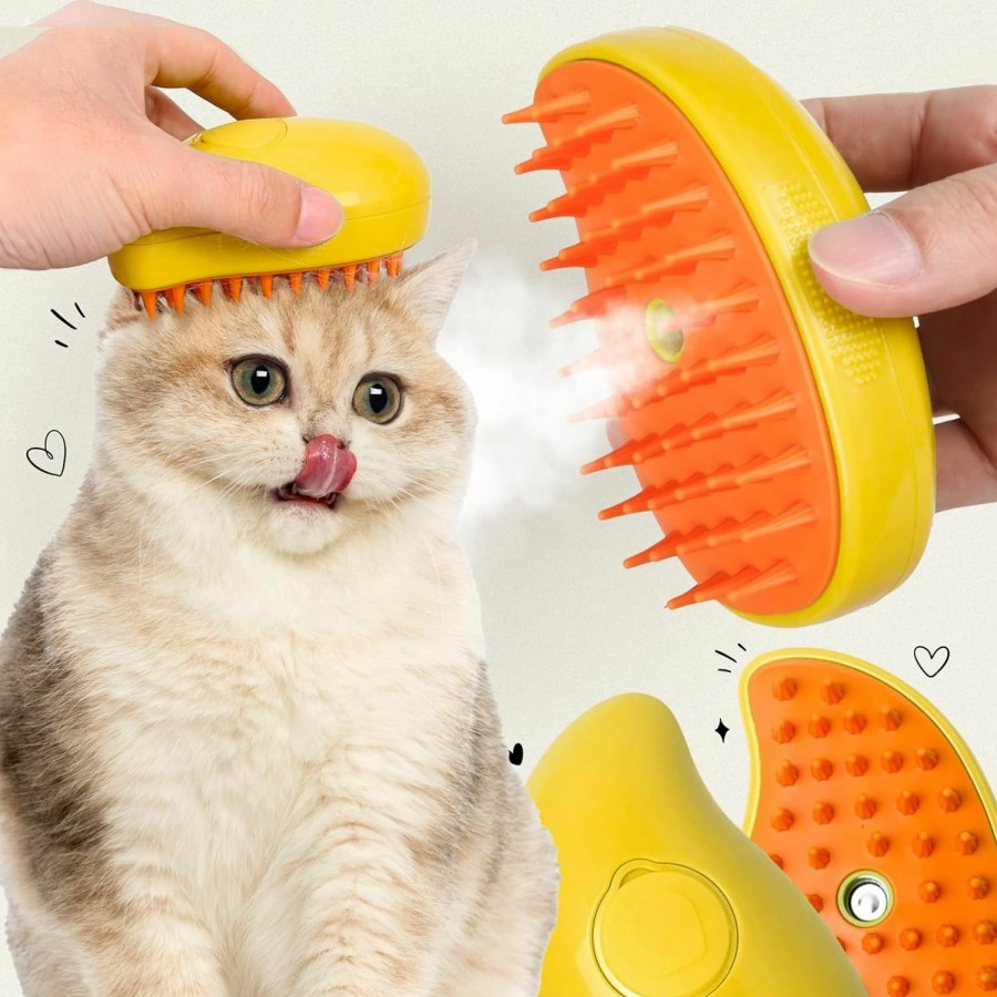 Small Animal TEWERTE | Steamy Cat Brush, 3In1 Multifunctional Cat Steam Brush - Rechargeable Self Cleaning Pet Steam Brush For Cat & Dog, Cat Steamy Brush For Removing Tangled & Loose Hair, Silicone Steamer Brush - Dog&Cats