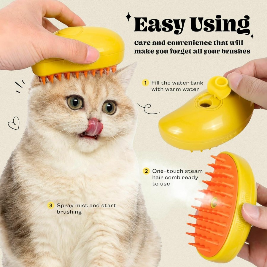 Small Animal TEWERTE | Steamy Cat Brush, 3In1 Multifunctional Cat Steam Brush - Rechargeable Self Cleaning Pet Steam Brush For Cat & Dog, Cat Steamy Brush For Removing Tangled & Loose Hair, Silicone Steamer Brush - Dog&Cats