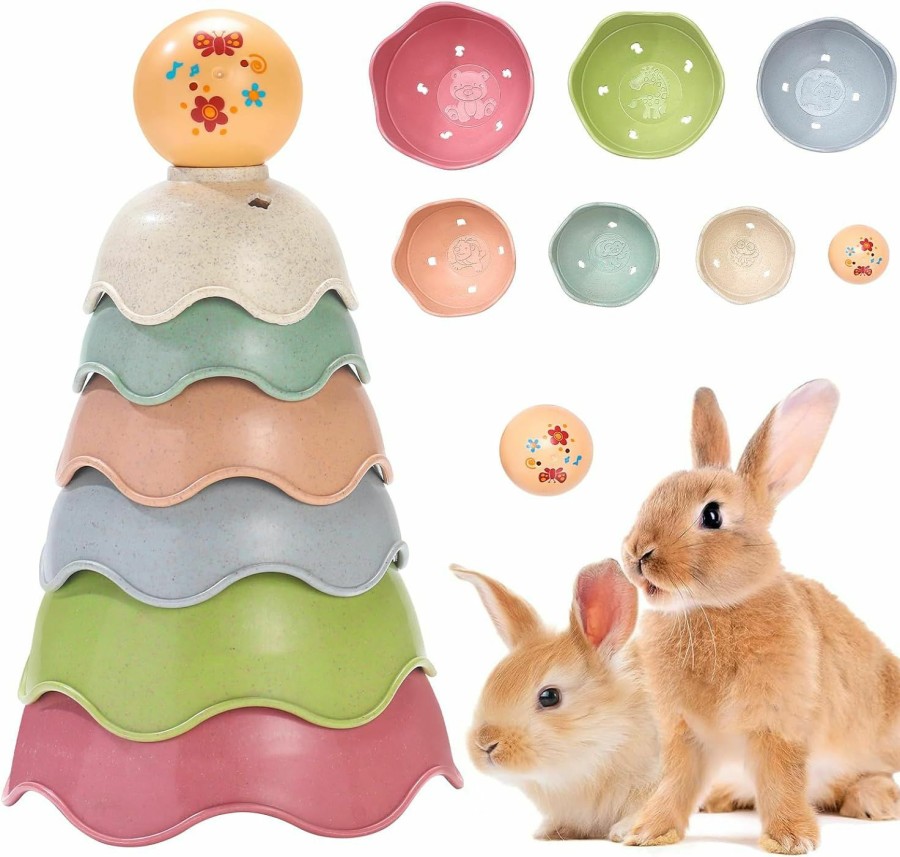 Small Animal DAMPET | Bunny Toys,14 Pack Rabbit Toys Stacking Cups For Rabbits,Multi-Color Reusable Rabbit Enrichment Toys, Safety Plastic Inlay Toys For Bunny, Rabbits, Hamster And Other Small Animals Hiding Food And Play