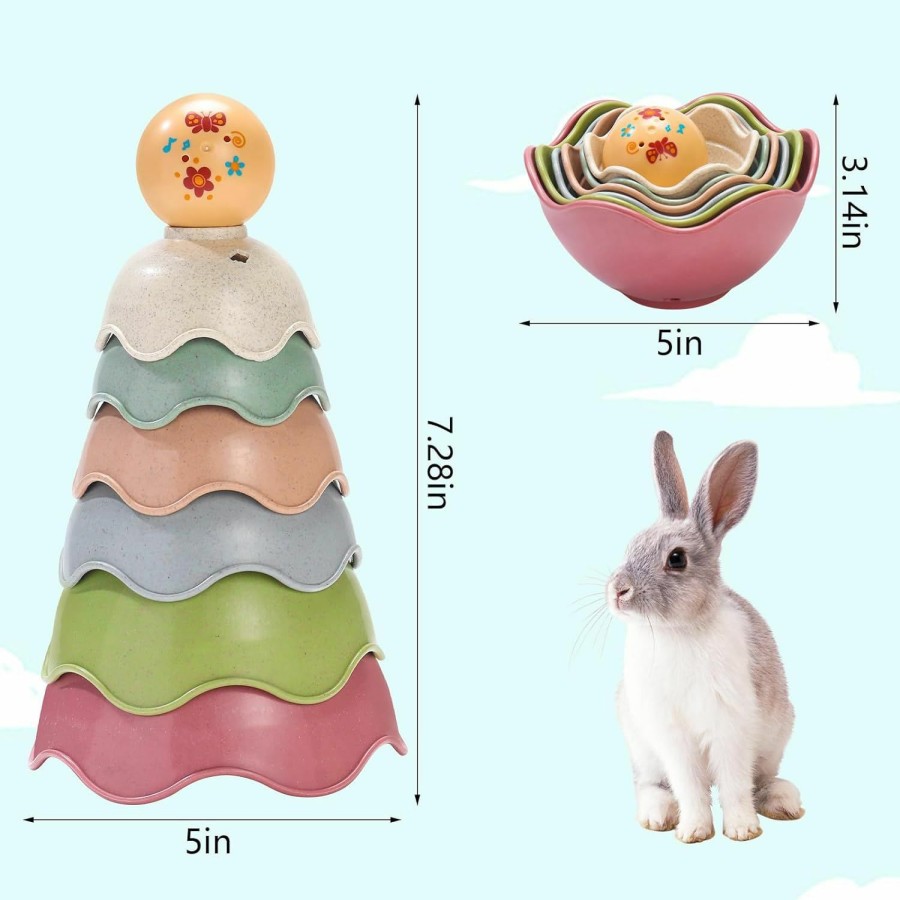 Small Animal DAMPET | Bunny Toys,14 Pack Rabbit Toys Stacking Cups For Rabbits,Multi-Color Reusable Rabbit Enrichment Toys, Safety Plastic Inlay Toys For Bunny, Rabbits, Hamster And Other Small Animals Hiding Food And Play