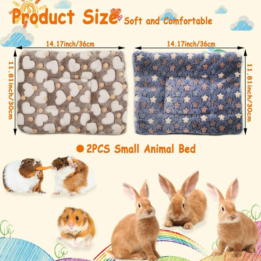 Small Animal kathson | Kathson 2 Pcs Rabbit Bed Mat Guinea Pig Warm Bed Small Animal Plush Bed Winter Thick Fleece Sleep Pad For Bunny Hamster Squirrel Chinchilla Ferrets Hedgehog