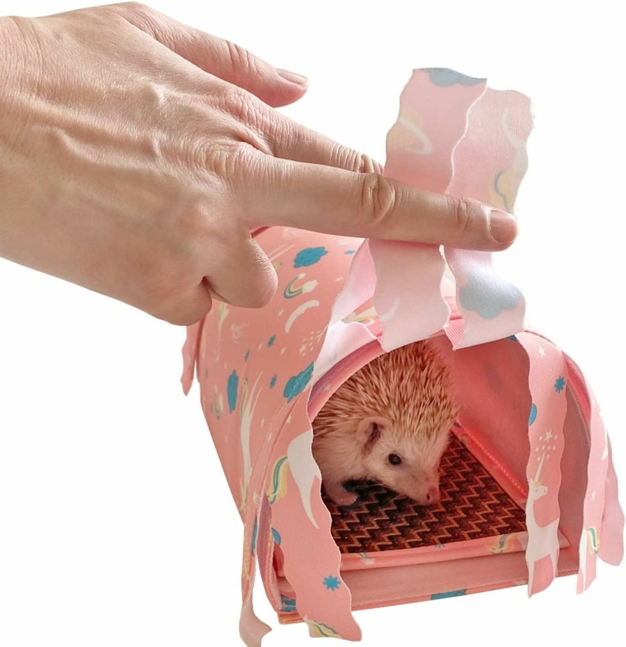 Small Animal Ymid Select | Small Animal Tunnel Cave Hideout Forest Hidey Curtain Summer Straw Mat For Hedgehog/Baby Guinea Pig/Mice/Hamster/Gerbil Rats/Ferret (Pink)