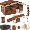 Small Animal ZALALOVA | Hamster Chew Toys With Wooden House, 17 Pack Natural Wooden Hideout, Food Bowl, Activity Toys For Hamster, Rats, Gerbils, Small Birds And Other Small Animals