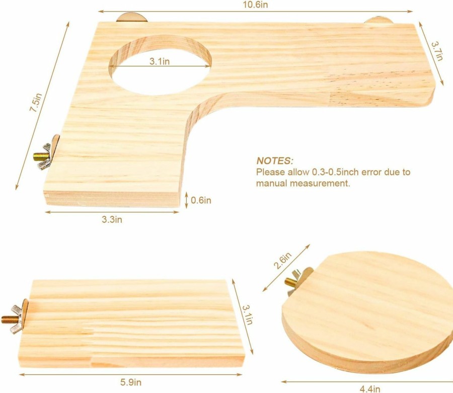 Small Animal Roundler | Squirrel Gerbil Chinchilla And Dwarf Hamster L-Shaped Pedal Wooden Platform, 3 Pieces Of Natural Wooden Parrot Hamster Round Standing Board, Rat Activity Chinchilla Bird Cage Accessories (Style-1)