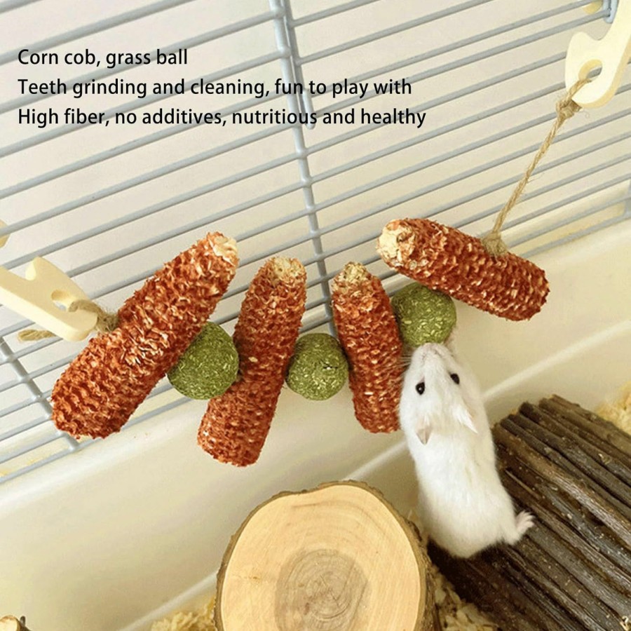 Small Animal HEEPDD | Heepdd Rabbit Hanging Chew Toys With Grass Ball, Double Hooks For Teeth Grinding, Applicable For Rabbits Guinea Pigs Hamsters