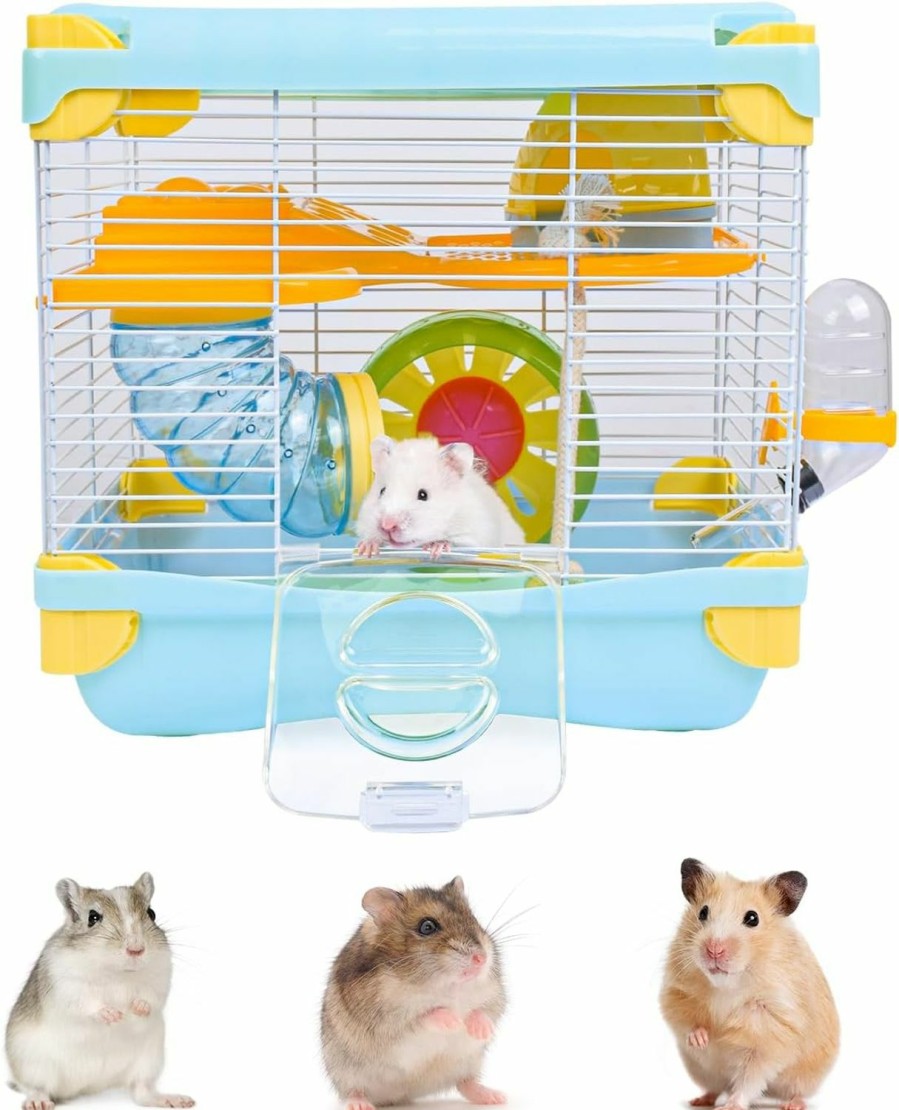 Small Animal Xylitic | Hamster Cage 2 Layers With Tunnels, Exercise Wheel And Hideout, Travel Small Animal Cage With Portable Carry Handle, Hamsters Cages And Habitats, Mice Gerbil Mouse Cage With Water Bottle, Food Cup