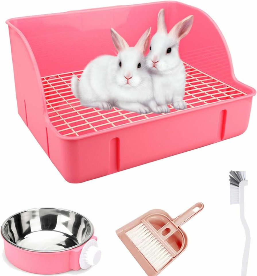 Small Animal WEWAYKGJ | Wewaykgj Rabbit Litter Box Bunny Potty Box Rabbits Corner Litter Pan Potty Trainer Pet Toilet Rabbit Feeding Bowl With Cleaning Set For Hamster, Guinea Pig, Ferret And Other Animals (White)