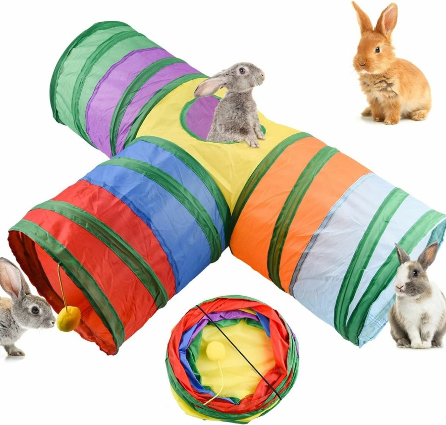 Small Animal WXJ13 | Wxj13 Bunny Tunnels Cat Tube Collapsible 3 Way Rabbit Tunnels For Indoor Bunnies Bunny Hideout Small Animal Tunnel Tubes Hideout Extra Hideaway Toys Rabbits Bunny Guinea Pigs Kitty,Colorful