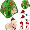 Small Animal Vehomy | Vehomy Hamster Christmas House Bed Costume- Hamster Rat Xmas Cave House Nest Hideout With Christmas Patterns Hamster Santa Claus Hat Scarf For Rodent Chinchilla Hedgehog