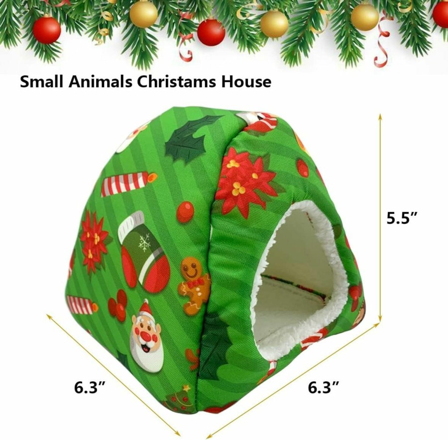 Small Animal Vehomy | Vehomy Hamster Christmas House Bed Costume- Hamster Rat Xmas Cave House Nest Hideout With Christmas Patterns Hamster Santa Claus Hat Scarf For Rodent Chinchilla Hedgehog