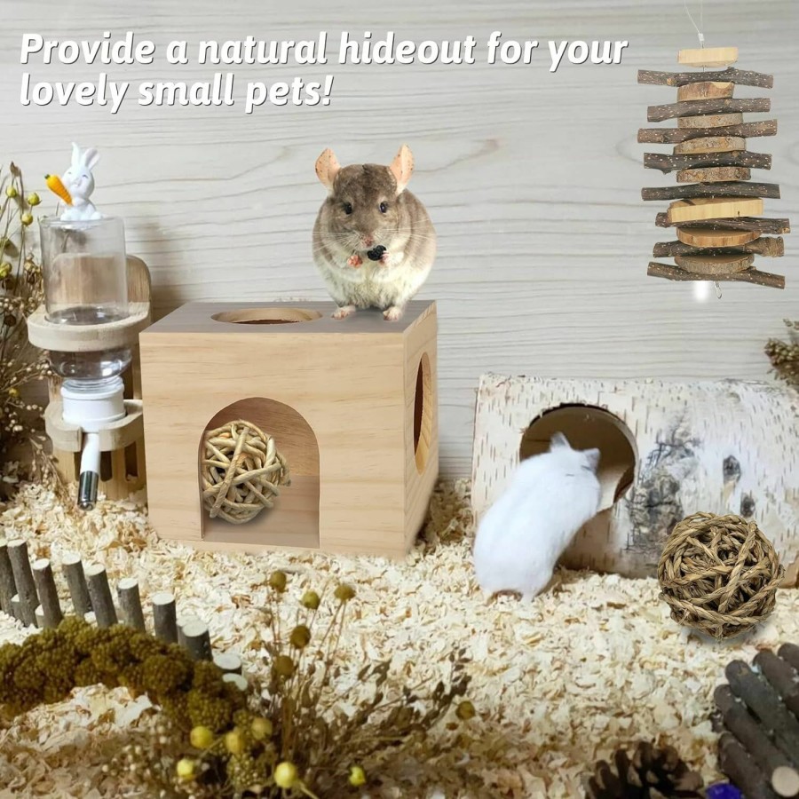 Small Animal Fhiny | Fhiny Guinea Pigs Wood House Chinchilla Hut Hideout Natural Wood Multiple Doors Small Animal Chewing Molar Activity Toys Hamsters Habitat Cage For Hedgehog Squirrel Sugar Gliders