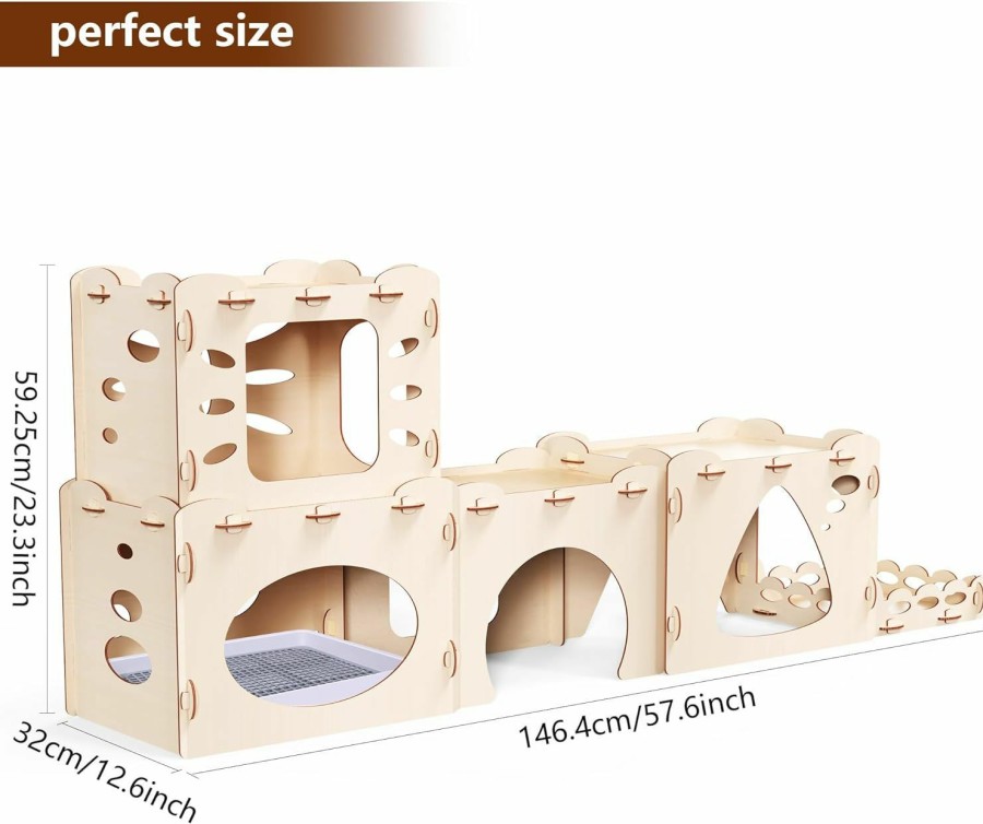 Small Animal Woiworco | Woiworco Extra Large Rabbit Castle Bunny House Hideout With 4 Houses And Rabbit Large Litter Box, Wooden Bunny Hideout Indoor Large Rabbit Hutch Play Houses And Hideouts For Hamsters Guinea Pigs Cats