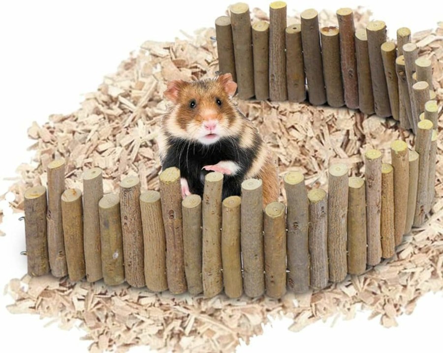 Small Animal LIZEALUCKY | Lizealucky Hamster Wooden Bridge, Flexible Wood Hideout, Door Fence, Standing Climbing Platform Basket Accessories For, Mice, Gerbil, Chinchilla Chew Toys Decor (60Cm)