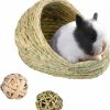 Small Animal Hamiledyi | Hamiledyi Bunny Grass Bed, Rabbit Woven Hay Bed, Small Pets Natural Handcrafted Grass House With Hay Chew Balls For Chinchillas Guinea Pigs Hedgehog Rat 3Pcs