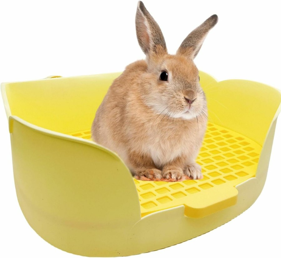 Small Animal Hamiledyi | Hamiledyi Rabbit Litter Box Toilet Bunny Potty Trainer Corner Litter Bedding Box For Guinea Pigs Chinchilla Galesaur Ferret (Daffodil Yellow)