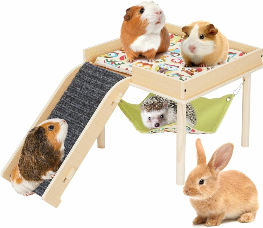 Small Animal ZibugZag | Zibugzag Guinea Pig Hammock With Platform, Wooden Guinea Pig Hideout With Ramps, Guinea Pig Castle With Stairs For Small Animals Hamsters Chinchilla Hedgehog Rat Ferret Bunny