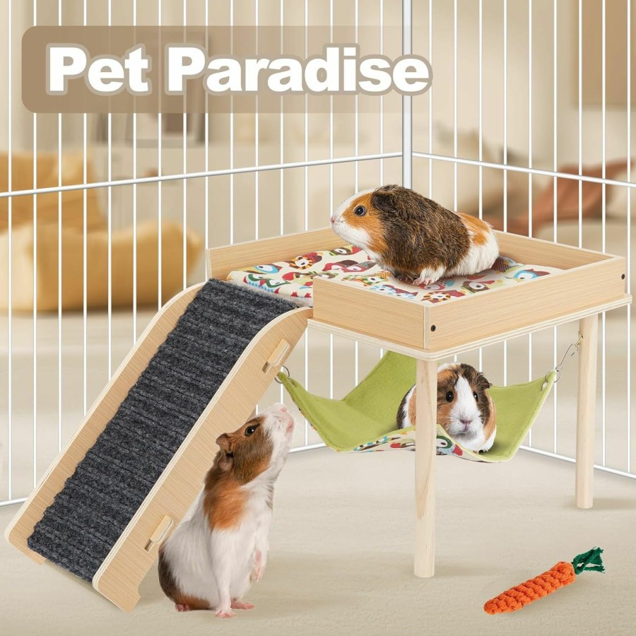 Small Animal ZibugZag | Zibugzag Guinea Pig Hammock With Platform, Wooden Guinea Pig Hideout With Ramps, Guinea Pig Castle With Stairs For Small Animals Hamsters Chinchilla Hedgehog Rat Ferret Bunny