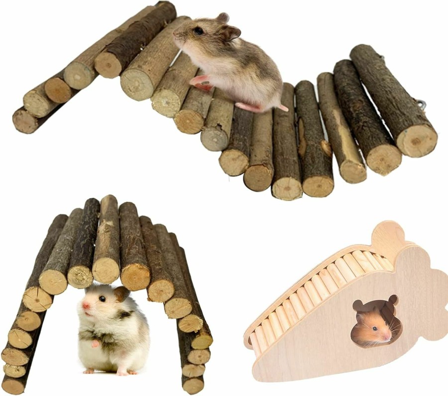 Small Animal Hamiledyi | Hamiledyi Wooden Ladder Bridge, Mouse Rest Play Hiding Toy, Rodents Wooden House Guinea Pig Climbing Ladder Chews Toy For Small Animals Rat Syrian Hamster Squirrel Chinchilla Hedgehog3Pcs