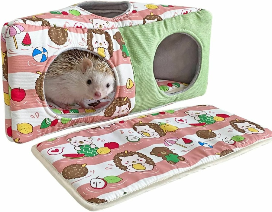 Small Animal Ymid Select | Hedgehog Fleece Corner Hideout Cave Collapsible Pet Play Toy Tunnel Tube Warm House Hidey Hut For Sugar Glider Ferret Hamster Small Animal Beds (Green/Green)