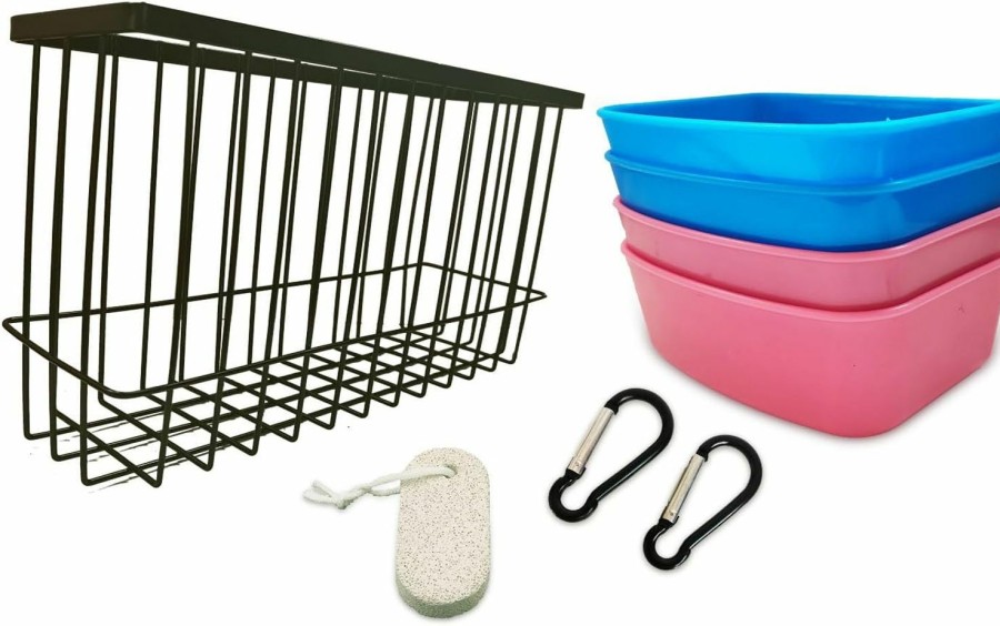 Small Animal AMZSYLV | Hay Feeder For Rabbit Guinea Pig Chinchilla Small Animal Bunny Hanging Feeder For Cage Heavy Duty Metal Rack Timothy Veggie Holder (Hay Feeder*1 + Food Water Cage Cup *4 + Pet Teeth Grinding Stone*1)