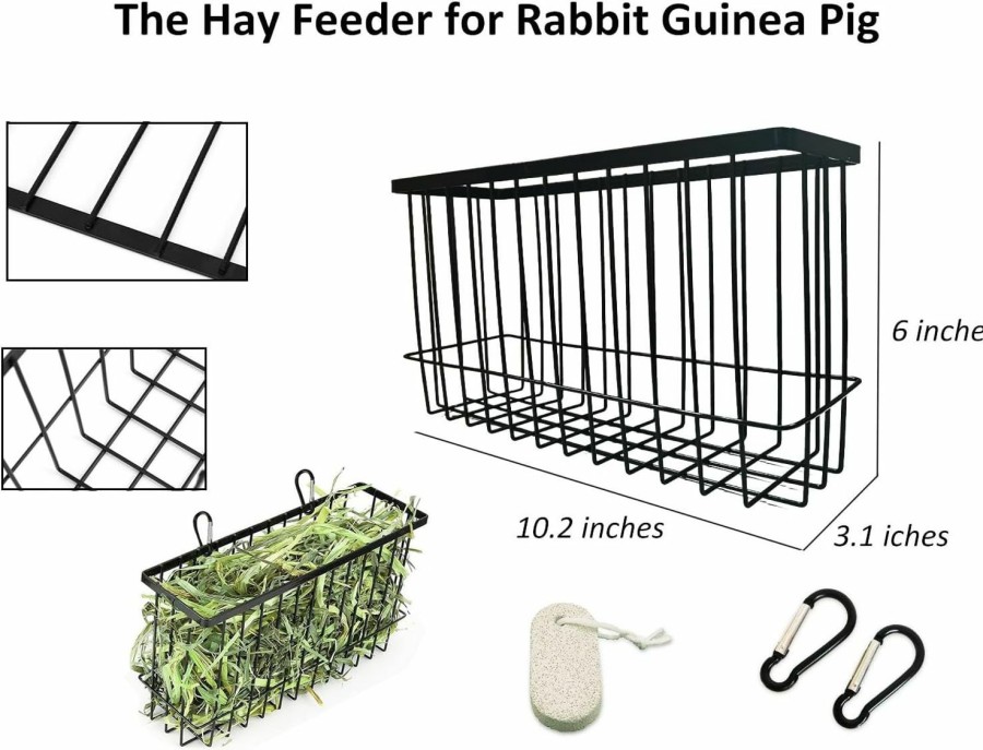 Small Animal AMZSYLV | Hay Feeder For Rabbit Guinea Pig Chinchilla Small Animal Bunny Hanging Feeder For Cage Heavy Duty Metal Rack Timothy Veggie Holder (Hay Feeder*1 + Food Water Cage Cup *4 + Pet Teeth Grinding Stone*1)