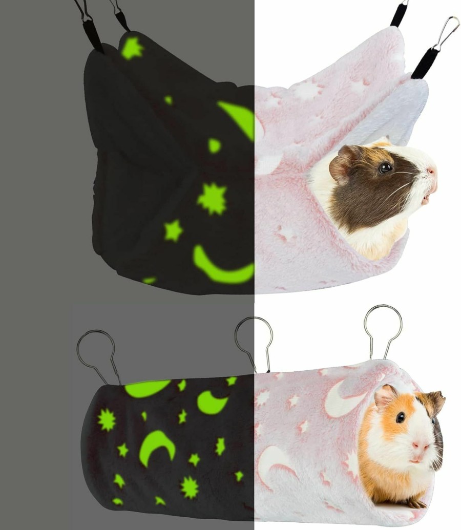 Small Animal HOMEYA | Guinea Pig Hanging Tunnel Hammocks - Homeya 2 Pcs Luminous Small Animal Pet Hideout Bunkbed Cage Cave Toys For Hamster Squirrel Ferret Hedgehog Chinchilla - Cage Accessories