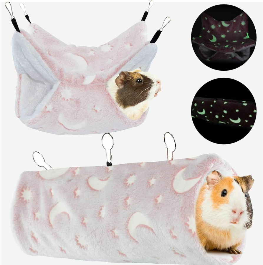 Small Animal HOMEYA | Guinea Pig Hanging Tunnel Hammocks - Homeya 2 Pcs Luminous Small Animal Pet Hideout Bunkbed Cage Cave Toys For Hamster Squirrel Ferret Hedgehog Chinchilla - Cage Accessories