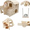 Small Animal Duogege | Wooden Syrian Hamster Toys Set, Improved Version 8.7 In Large Hamster House, Small Animals Seesaw, Guinea Pig Sport Exercise Toys, Rainbow Bridge, Swing, Dwarf Hamster Cage Accessories