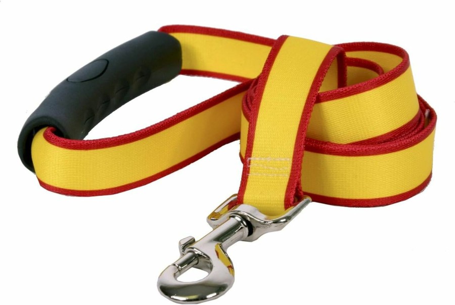 Small Animal Yellow Dog Design | Yellow Dog Design Sterling Stripes Yellow And Red Dog Leash With Comfort Grip Handle-Small-5/8 And 5' (60\")