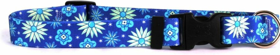 Small Animal Yellow Dog Design | Yellow Dog Design Teal Flowers Dog Collar-Size Teacup-3/8 Inch Wide And Fits Neck Sizes 4 To 9 Inches