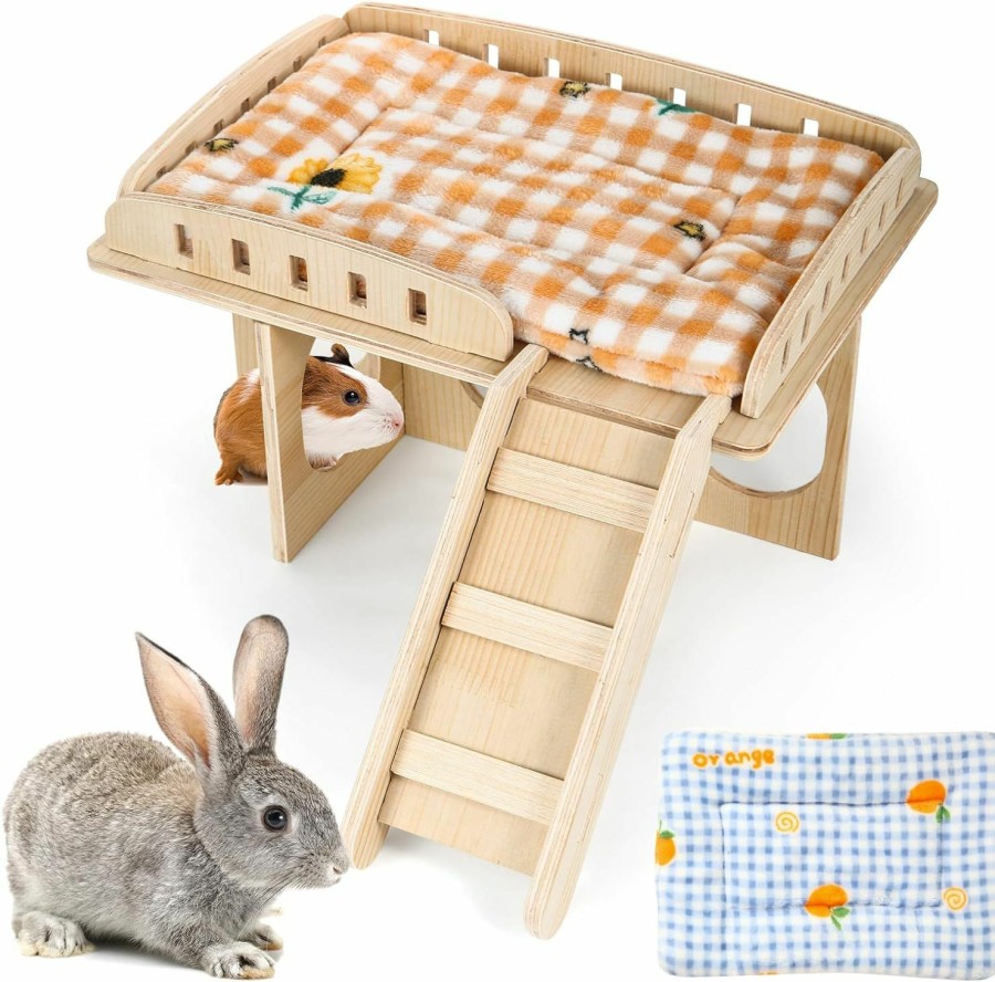 Small Animal Chngeary | Chngeary Guinea Pig Bed And Guinea Pigtunnel With 2 Pcs Guinea Pig Bed Mat, Wooden Combination Style Guinea Pig Hideouts+Warm Small Animal Bed For Bunny Chinchilla Hamster