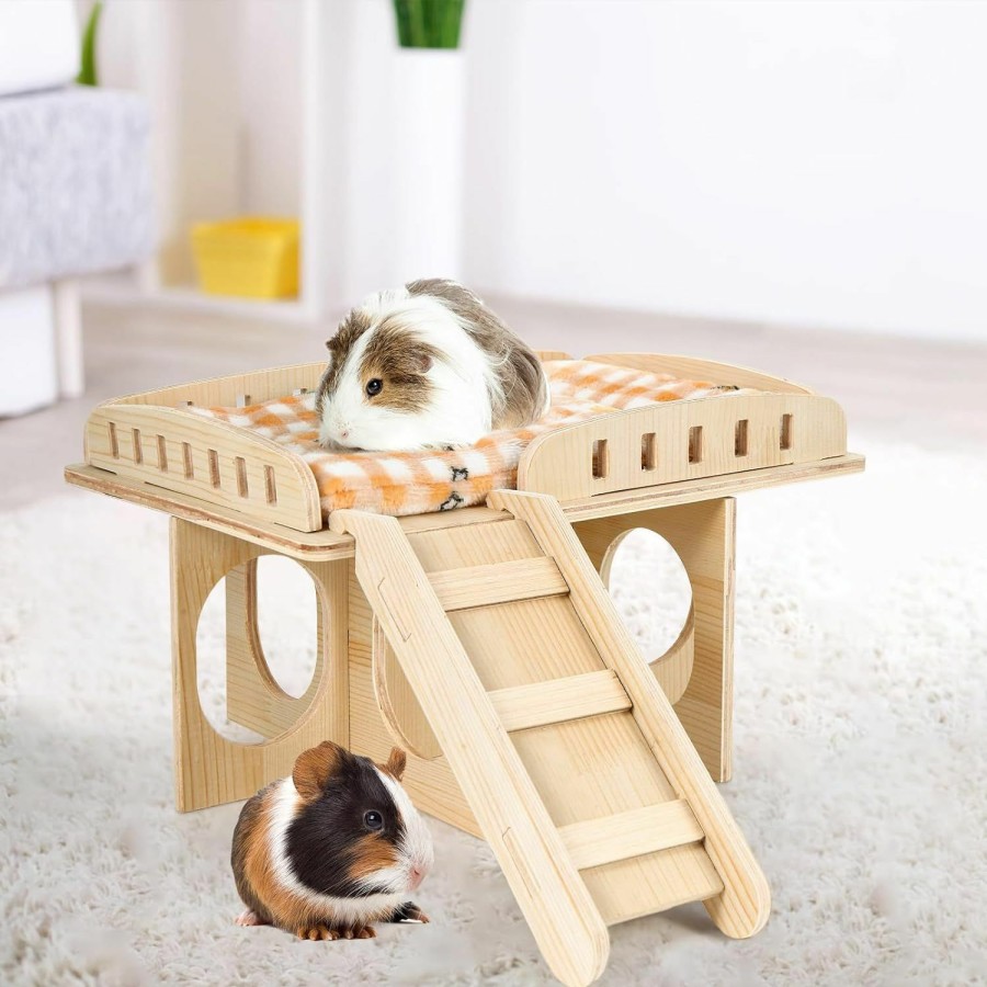 Small Animal Chngeary | Chngeary Guinea Pig Bed And Guinea Pigtunnel With 2 Pcs Guinea Pig Bed Mat, Wooden Combination Style Guinea Pig Hideouts+Warm Small Animal Bed For Bunny Chinchilla Hamster