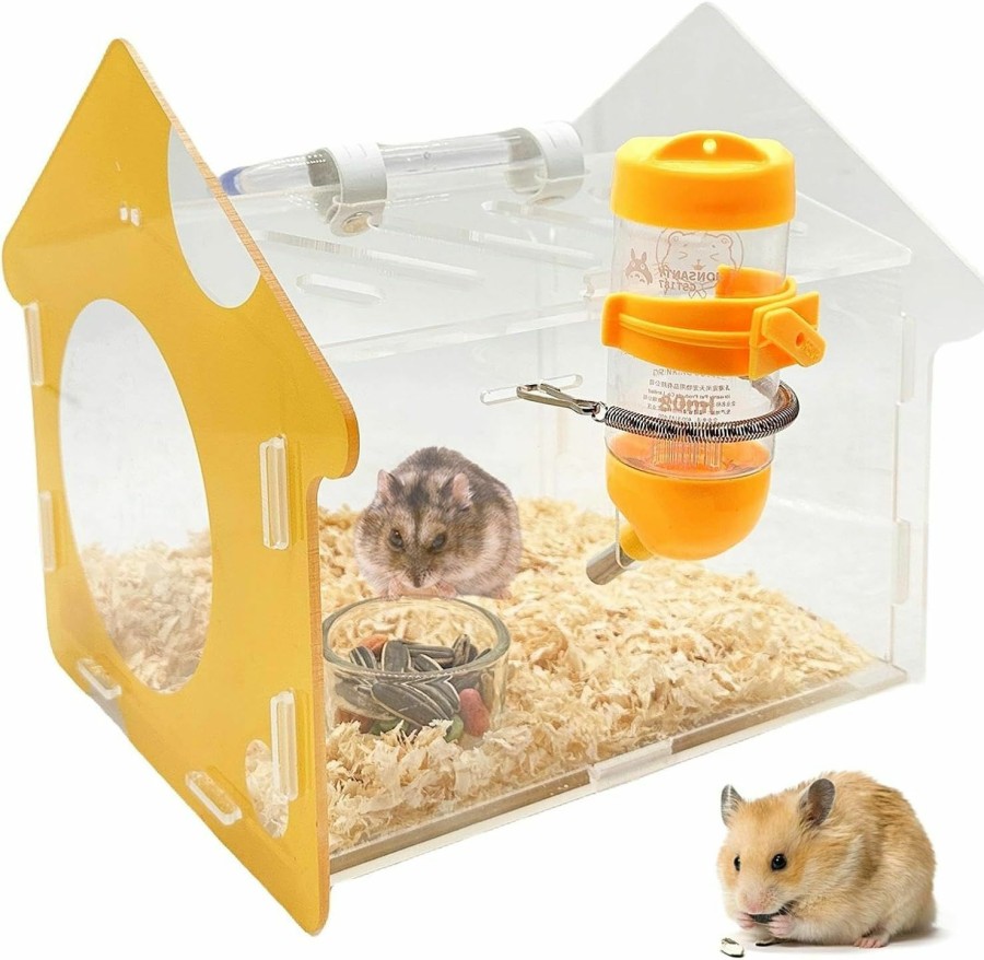 Small Animal Hamiledyi | Hamiledyi Hamster Travel Cage Portable Carrier Guinea Pig Outgoing Cage With Water Bottle Foodbowl For Dwarf Hamster Chinchilla Squirrel (Cheese Cake Shape)