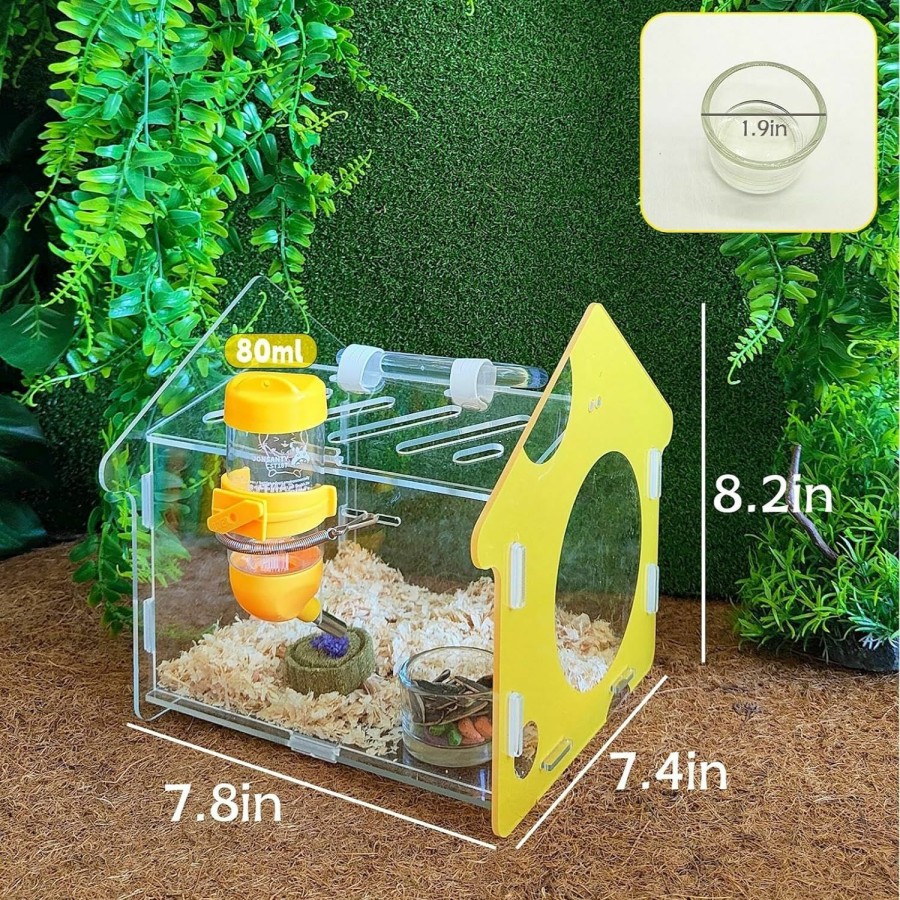 Small Animal Hamiledyi | Hamiledyi Hamster Travel Cage Portable Carrier Guinea Pig Outgoing Cage With Water Bottle Foodbowl For Dwarf Hamster Chinchilla Squirrel (Cheese Cake Shape)