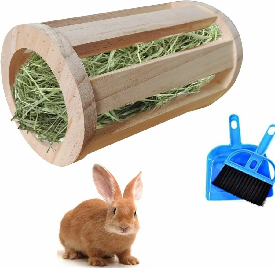 Small Animal Tfwadmx | Tfwadmx Rabbit Hay Feeder Rack Wooden Food Manger Grass Holder Cylindrical Feeding Hay Mange For Guinea Pigs Bunny Chinchilla Hamster Small Animals