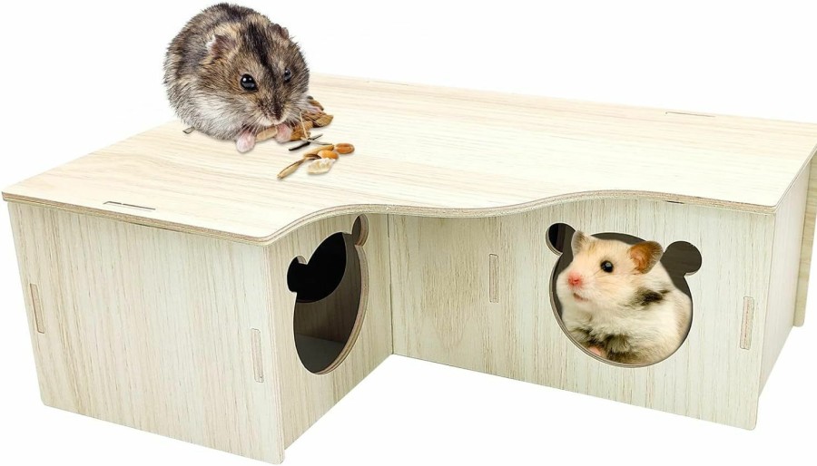 Small Animal BNOSDM | Bnosdm Multi-Chamber Hamster House And Hideout Wood Detachable Guinea Pig Hut Wooden Hideaway For Dwarf Syrian Hamsters Mice Lemmings Small Animals (L)