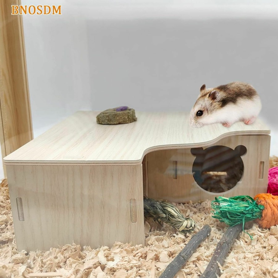 Small Animal BNOSDM | Bnosdm Multi-Chamber Hamster House And Hideout Wood Detachable Guinea Pig Hut Wooden Hideaway For Dwarf Syrian Hamsters Mice Lemmings Small Animals (L)