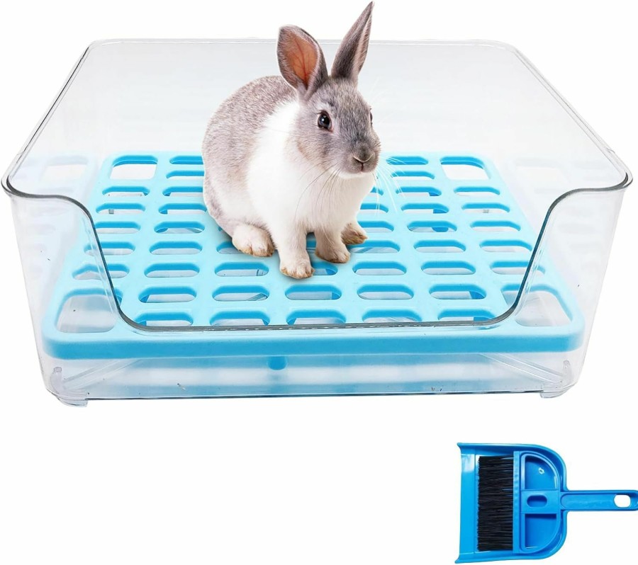 Small Animal Tfwadmx | Tfwadmx Bunny Litter Box & Rabbit Litter Box -,Guinea Pig Litter Pan Ferret Transparent Toilet For Small Animals, Hedgehog,Chinchilla,Galesaur(Blue-M)