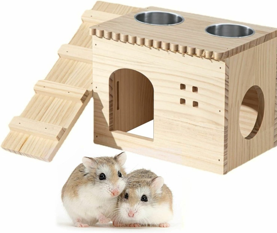 Small Animal Hamiledyi | Hamiledyi Hamster Wood House And Hideout,Guinea Pig Wooden Tunnel With Ladder Small Animal Exploration Toys Cage Accessories For Hamster Rat Gerbils Lemmings.(Not Included Bows)