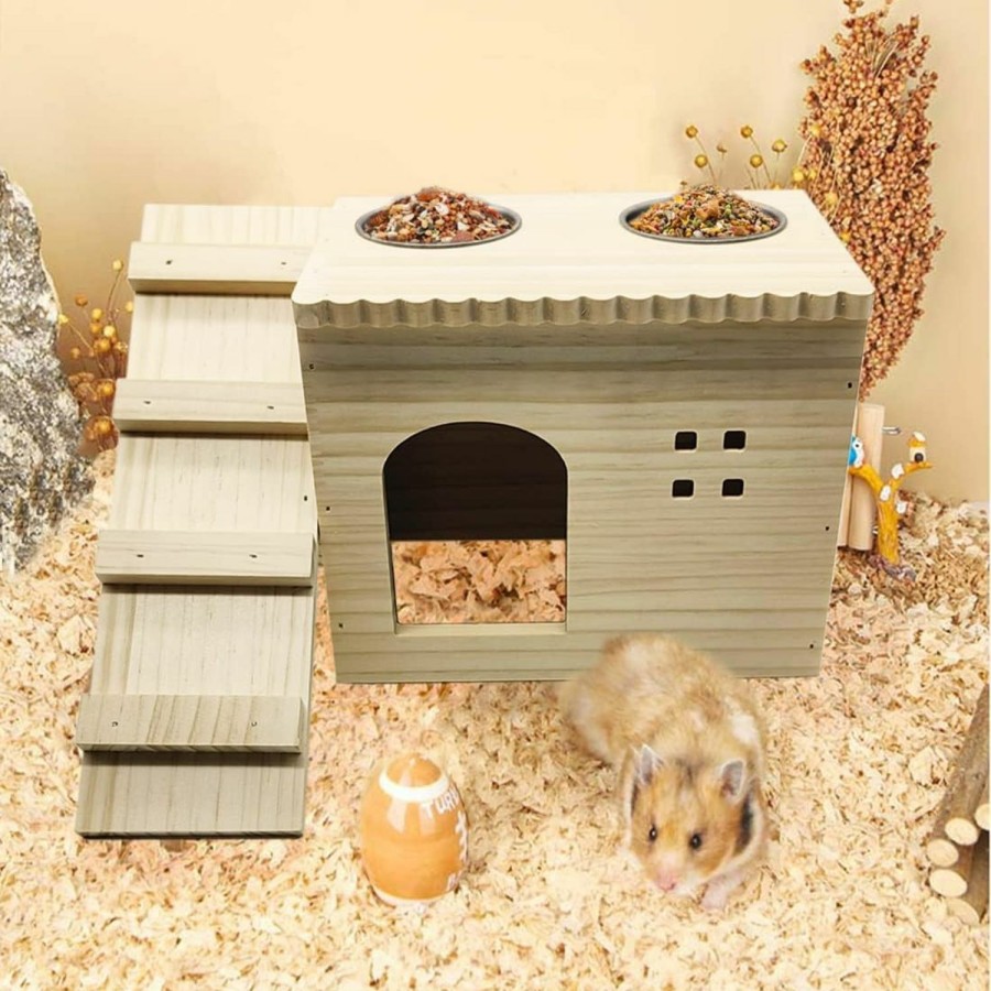 Small Animal Hamiledyi | Hamiledyi Hamster Wood House And Hideout,Guinea Pig Wooden Tunnel With Ladder Small Animal Exploration Toys Cage Accessories For Hamster Rat Gerbils Lemmings.(Not Included Bows)